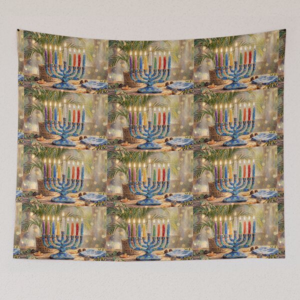Item preview, Colorful Hanukkah Menorah Lit with Candles designed and sold by Savannah Gibbs.