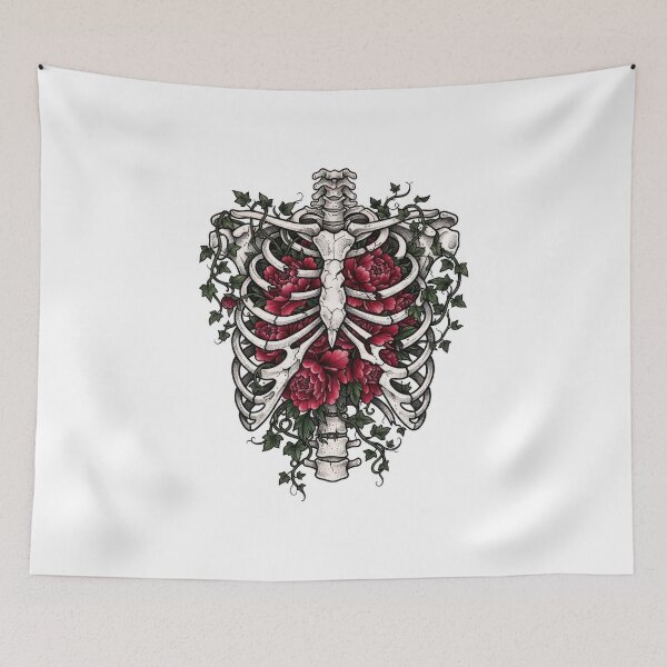 Item preview, Gothic Skeleton Ribcage with Red Flowers and Vines designed and sold by Rahat3344.