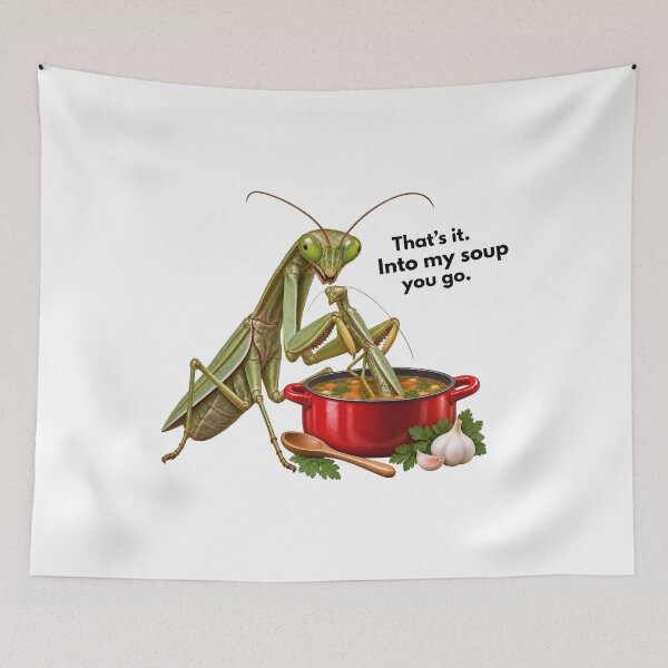 Item preview, Girls Will Be Girls - Praying Mantis - Funny Mantis - Girl Dinner Praying Mantis - Weird Insect Humour - Funny Food designed and sold by Johnstudioart.