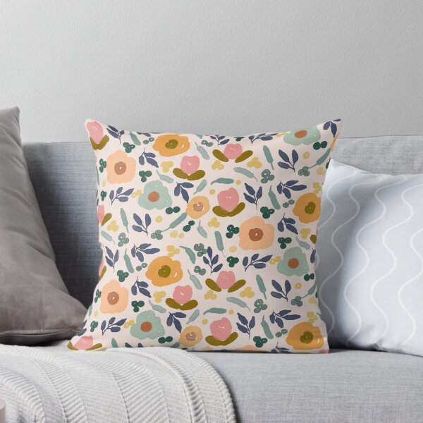 Item preview, Whimsical Watercolor Floral Pattern Pillow designed and sold by tealtangerine78.