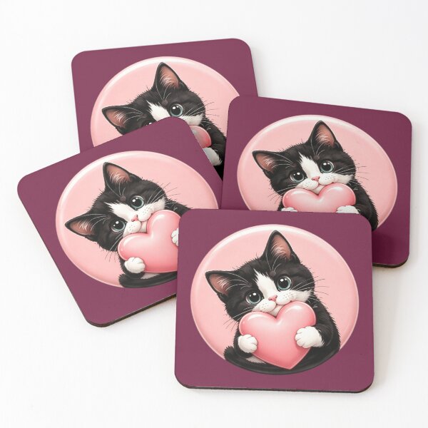 Item preview, Cute Tuxedo Kitten Hugging Heart – Kawaii Black and White Cat Love Design designed and sold by MarZeDesigns .