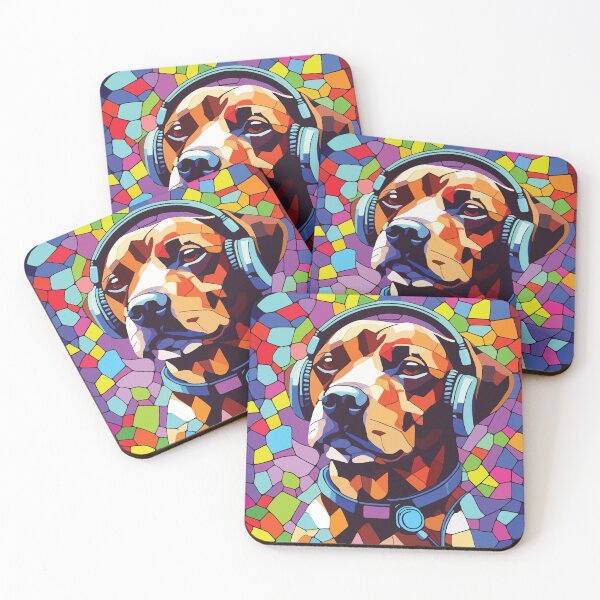 Item preview, mosaic featuring a dog and vibrant, psychedelic musical designed and sold by designmari.