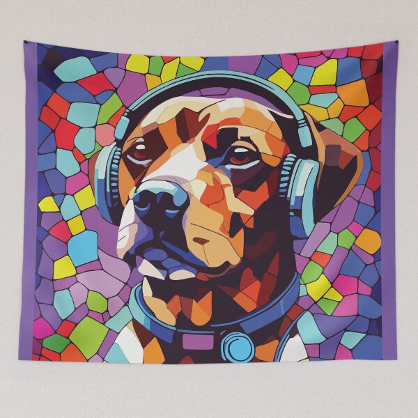 Item preview, mosaic featuring a dog and vibrant, psychedelic musical designed and sold by designmari.