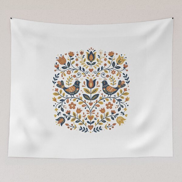 Item preview, Scandinavian Folk Art Birds and Floral Pattern designed and sold by Rahat3344.