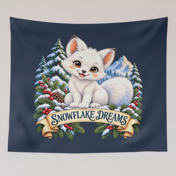 Item preview, Snowflake Dreams – Cute Arctic fox in a winter wonderland designed and sold by thirtyonestars.