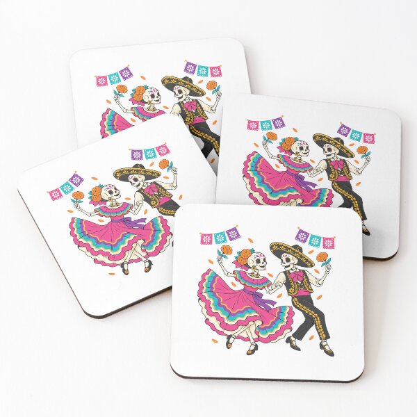 Item preview, Dancing Skeleton Couple Traditional Dress Marigolds designed and sold by Inkworksbyshery.
