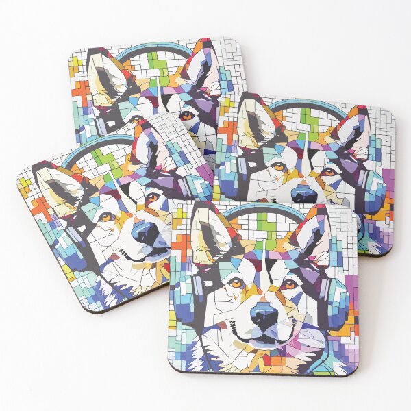 Item preview, Vibrant Husky Dog with Headphones Mosaic Art    designed and sold by designmari.