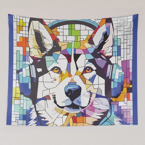 Item preview, Vibrant Husky Dog with Headphones Mosaic Art    designed and sold by designmari.