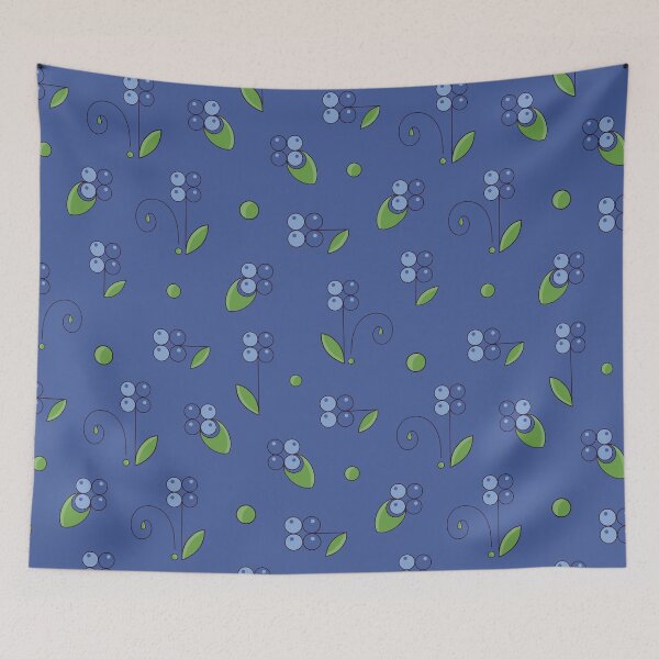 Item preview, Berry floral dark blue pattern designed and sold by Charo Debarnot.
