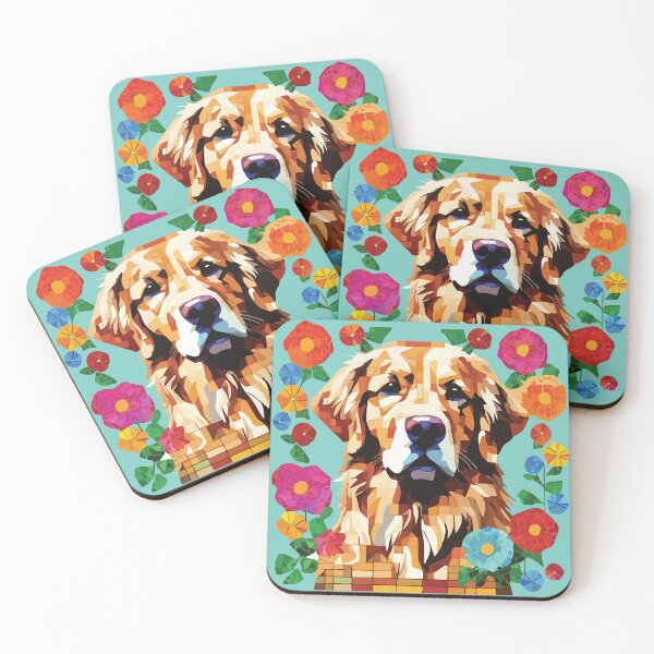 Item preview, Vibrant Golden Retriever Mosaic Floral Art    designed and sold by designmari.