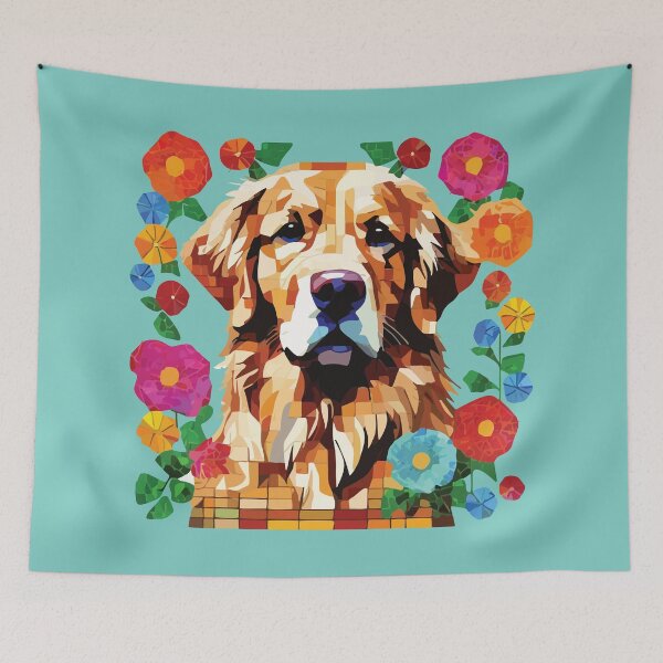 Item preview, Vibrant Golden Retriever Mosaic Floral Art    designed and sold by designmari.