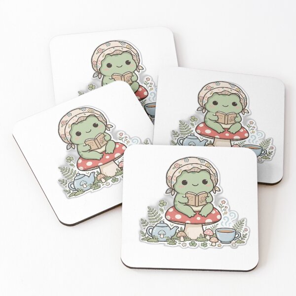 Item preview, Cottagecore Frog Reading with a Cup of Tea designed and sold by The Cozy Critter Club.