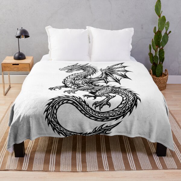 Item preview, Scaled Tribal Dragon Tattoo – Chevron Scale Winged Dragon Long Tail Black Ink Art designed and sold by DragonSerpent Ink.