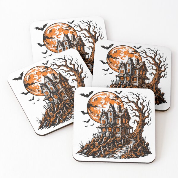 Item preview, Haunted House Linocut Print Spooky Full Moon Gothic Woodcut designed and sold by Pixele.