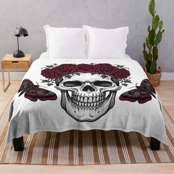 Item preview, Gothic Skull and Red Roses Crown Moths Tattoo Flash Art designed and sold by Pixele.