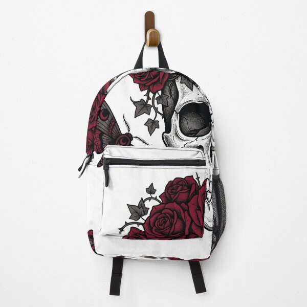 Item preview, Gothic Skull and Red Roses Crown Moths Tattoo Flash Art designed and sold by Pixele.