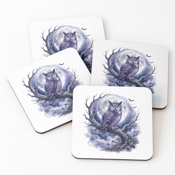Item preview, Mystical Night Owl Full Moon Watercolor Spooky Forest Art designed and sold by Pixele.