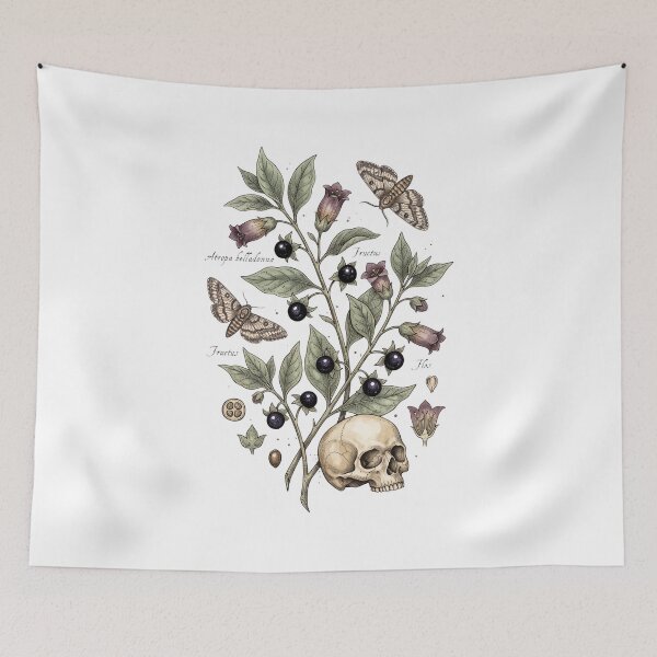 Item preview, Vintage Deadly Nightshade Botanical Skull Moths Apothecary designed and sold by Pixele.