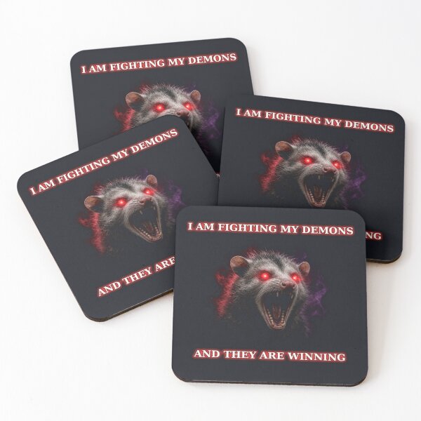 Item preview, I am fighting my demons and they are winning possum word art meme designed and sold by Sunset Press Studio.