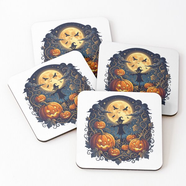 Item preview, Midnight Pumpkin Patch Glowing Jack O Lanterns Scarecrow Art designed and sold by Pixele.