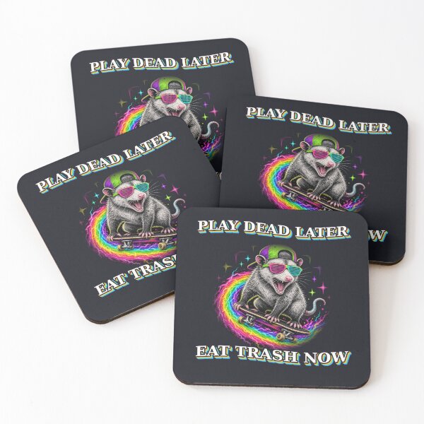 Item preview, Play Dead Later Funny Swag Possum Rainbow Skater Word Art Meme designed and sold by Sunset Press Studio.