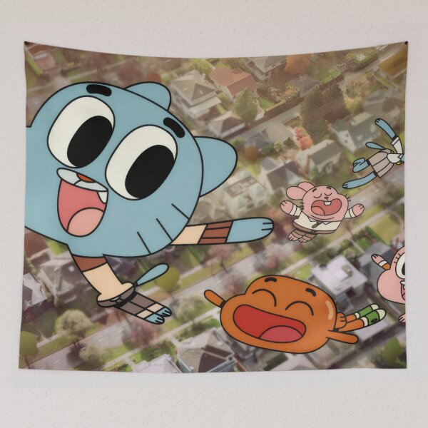 Item preview, Flying Cartoon Animal Family - Suburban Sky Jump Poster designed and sold by Billy Morfo™.