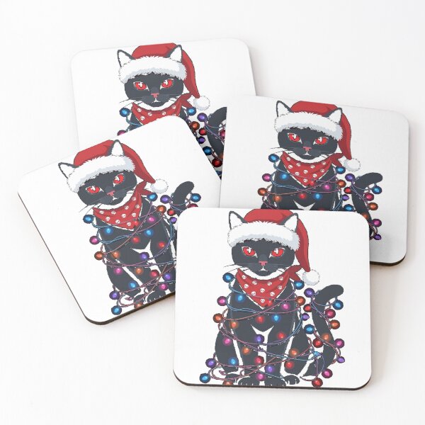 Item preview, Santa Black Cat Tangled Up In Christmas Tree Lights Holiday Classic T-Shirt (4) designed and sold by teluguredbubble.