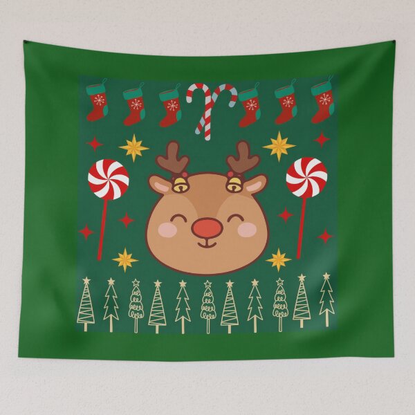 Item preview, Cute Reindeer Christmas Tree Pattern designed and sold by Azurart2.