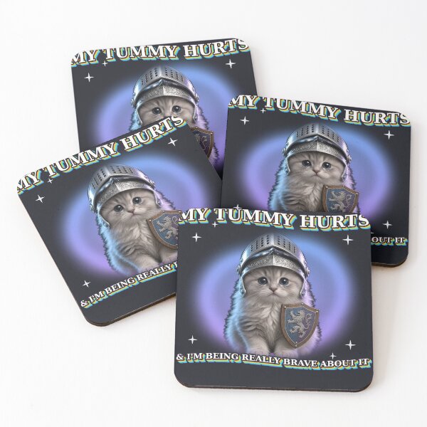 Item preview, My Tummy Hurts And I'm Being Really Brave About It Knight Cat Word Art Meme designed and sold by Sunset Press Studio.