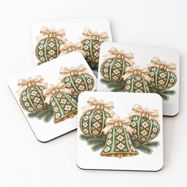 Item preview, Emerald Christmas Elegance – Golden Folk Floral Ornaments & Bell designed and sold by DansCreations42.