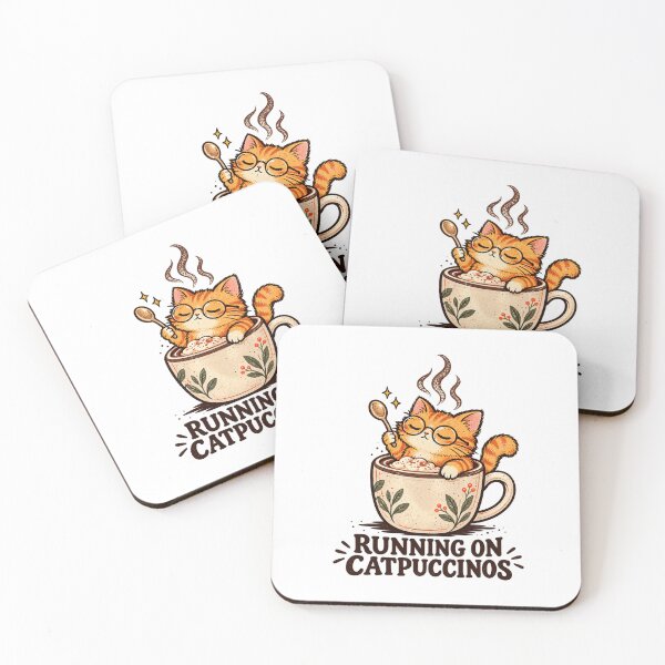 Item preview, Running on Catpuccinos – Cute Ginger Cat Coffee Pun Design designed and sold by THROUGH-LIFE.
