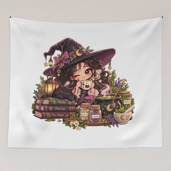 Item preview, Cozy Kitchen Witch and Her Black Cat designed and sold by ChibiLOL.