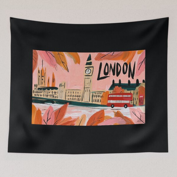 Item preview, Explore Autumn in London with a Classic Red Bus, Big Ben, and Brilliant Fall Colors designed and sold by OlfactoART Studio.