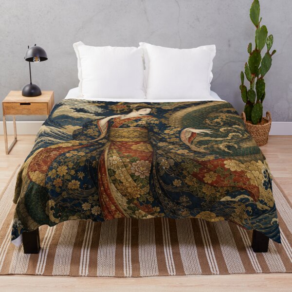 Item preview, Japanese Dragon and Geisha Ukiyo-e Art | Waves and Gold Moon designed and sold by vekotpu.