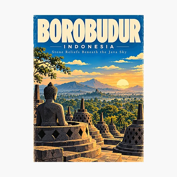 Item preview, Borobudur Indonesia Stone Reliefs Beneath The Java Sky Travel Buddhist Landmark designed and sold by ManilStuck237.