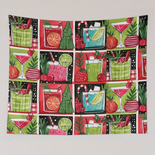 Item preview, Festive Holiday Cocktails in Colorful Glasses with Fresh Herbs, Aromatic Spices, and Seasonal Charm designed and sold by OlfactoART Studio.