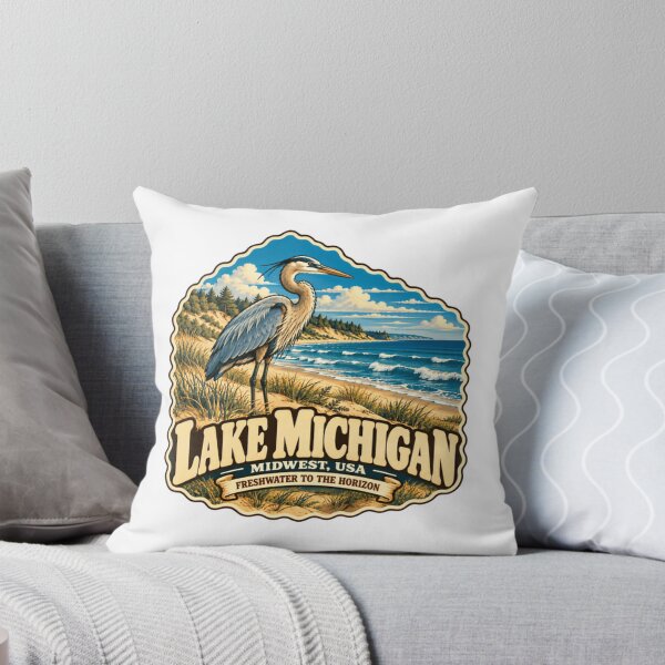 Item preview, Lake Michigan Midwest, Usa Freshwater To The Horizon Great Blue Heron Wildlife designed and sold by NeedForParks.
