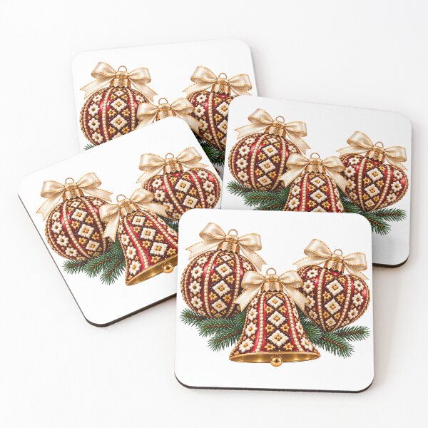 Item preview, Ruby Folk Christmas Ornaments – Elegant Holiday Bell and Baubles designed and sold by DansCreations42.