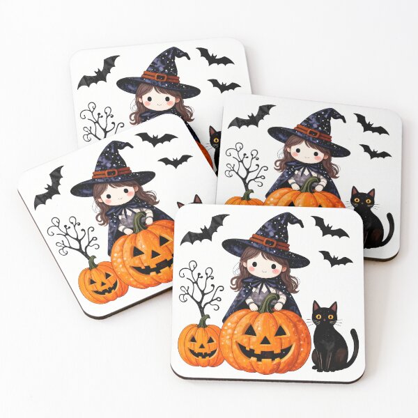 Item preview, Cute Halloween Witch, Cat, Bats and Carved Pumpkin designed and sold by artedamensagem.
