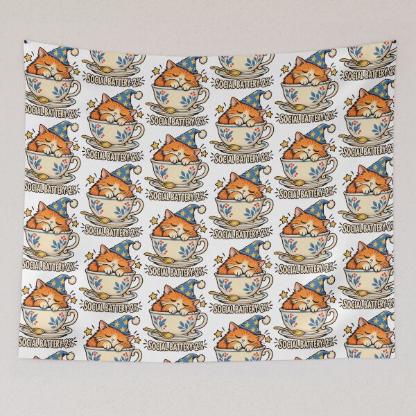 Item preview, Social Battery 2% – Cute Wizard Cat Teacup Introvert Design designed and sold by THROUGH-LIFE.