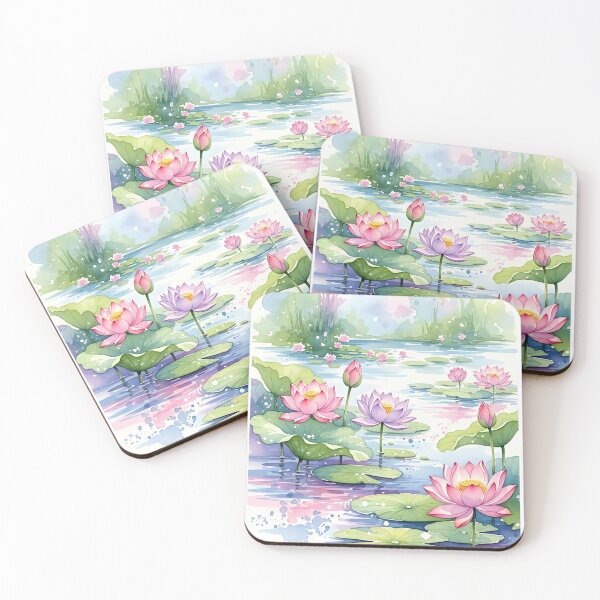 Item preview, Lotus Pond Garden with Lavender and Pink Blooms designed and sold by VelloomStore.