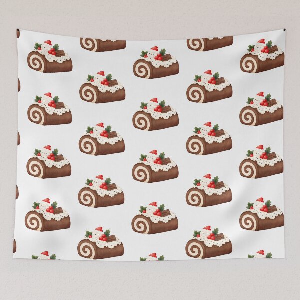 Item preview, Christmas Chocolate Yule Log Cake with Holly and Cream designed and sold by mmkn.art.