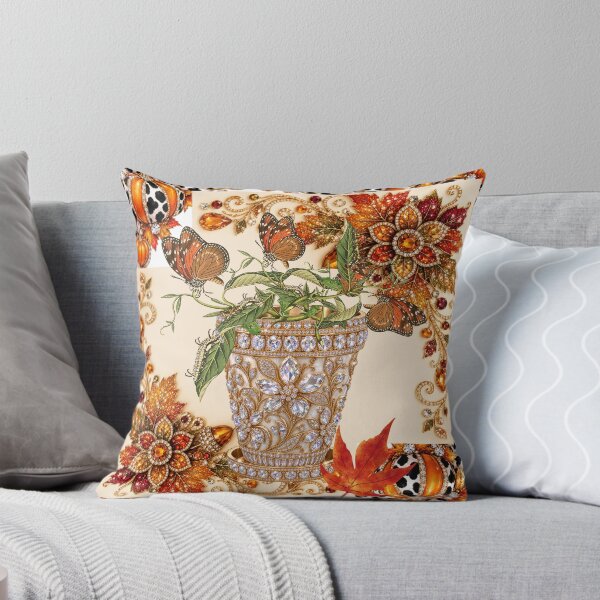 Item preview, Jeweled Autumn Vase with Butterflies Pumpkins and Fall Leaves designed and sold by Extremeallie.