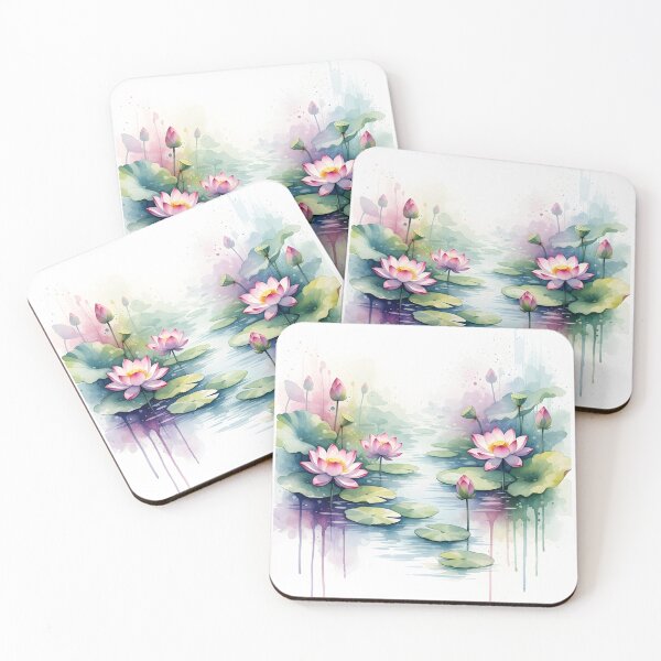 Item preview, Dreamy Lotus Pond with Soft Watercolor Drips designed and sold by VelloomStore.