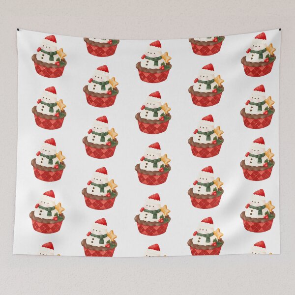 Item preview, Cute Snowman Cupcake with Santa Hat and Christmas Holly designed and sold by mmkn.art.