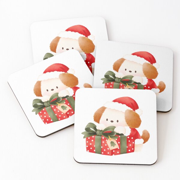 Item preview, Cute Santa Puppy Peeking Out of a Christmas Gift Box designed and sold by mmkn.art.
