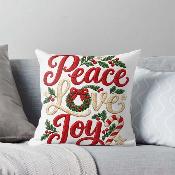 Item preview, Peace Love Joy Embroidered Look Christmas Wreath designed and sold by victorsuarez.