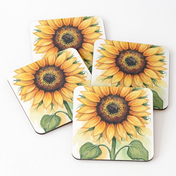 Item preview, Bright Yellow Sunflower with Leaves in Watercolor designed and sold by VelloomStore.