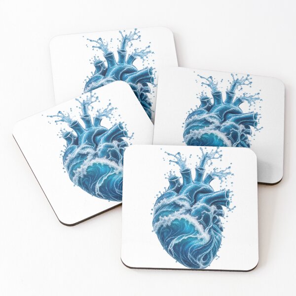 Item preview, Ocean Wave Heart – Blue Water Anatomical Heart Fantasy Art designed and sold by The Happiness Market .