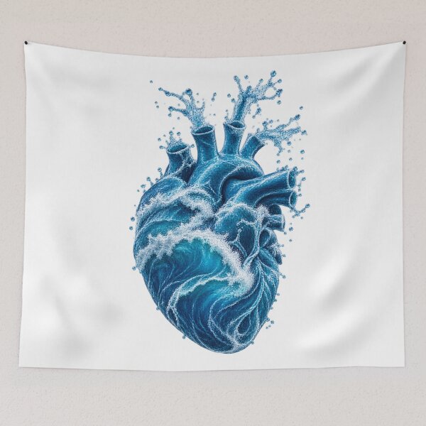 Item preview, Ocean Wave Heart – Blue Water Anatomical Heart Fantasy Art designed and sold by The Happiness Market .